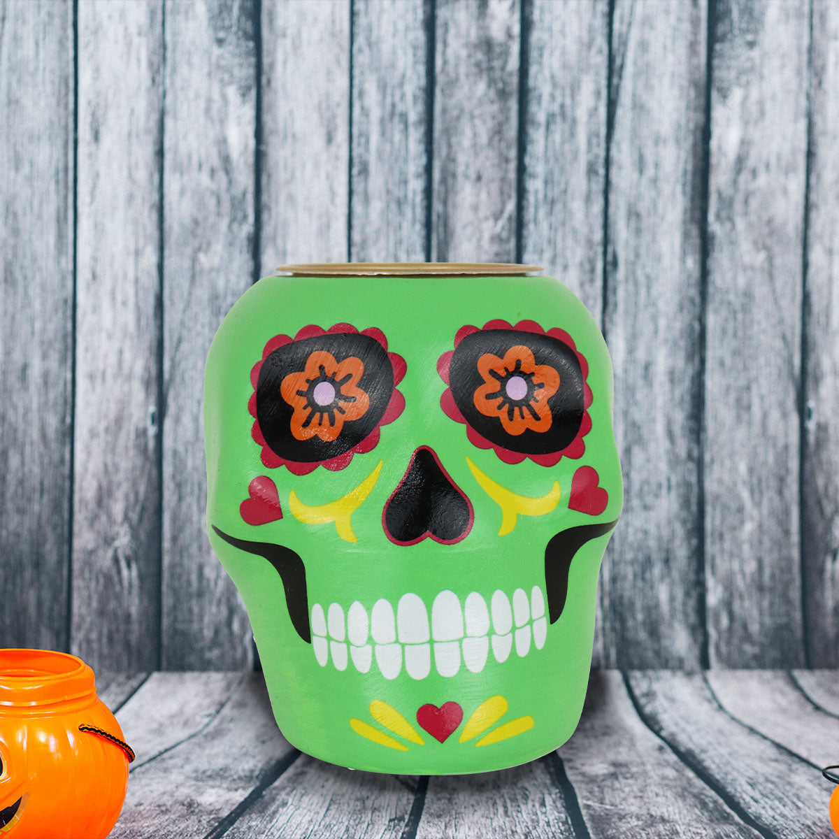 Portavela con Diseño de Calavera de Dulce color Verde