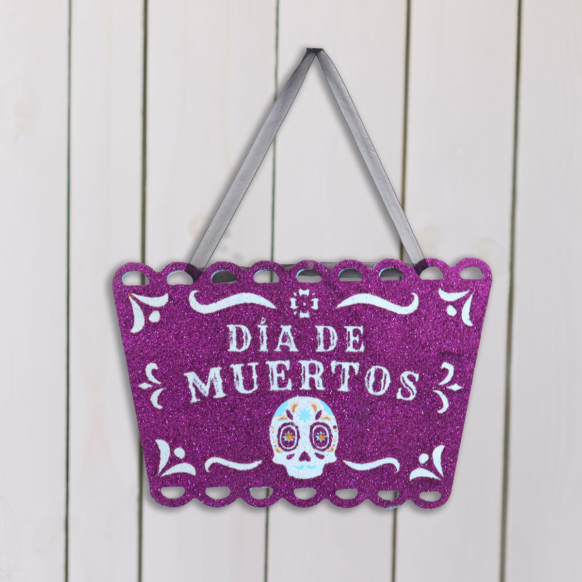 Letrero Colgante de Día de Muertos con Glitter