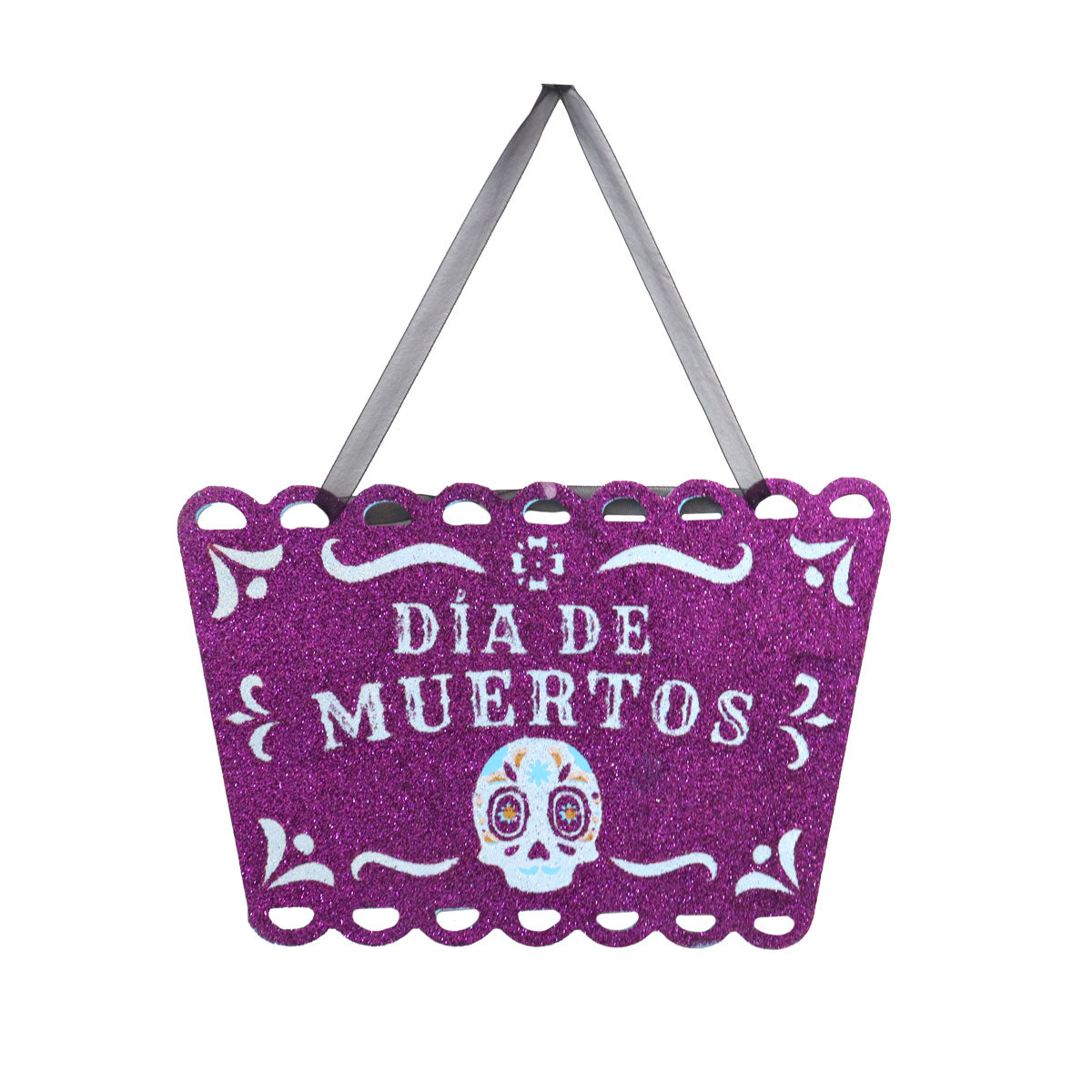 Letrero Colgante de Día de Muertos con Glitter