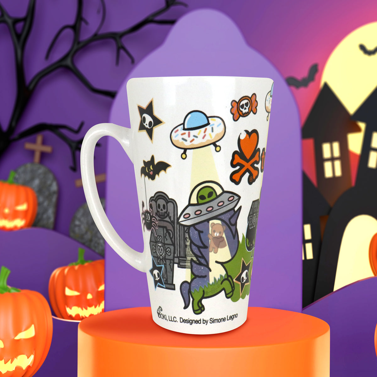 Taza de Cerámica Tokidoki con Diseño de Halloween, color Blanco