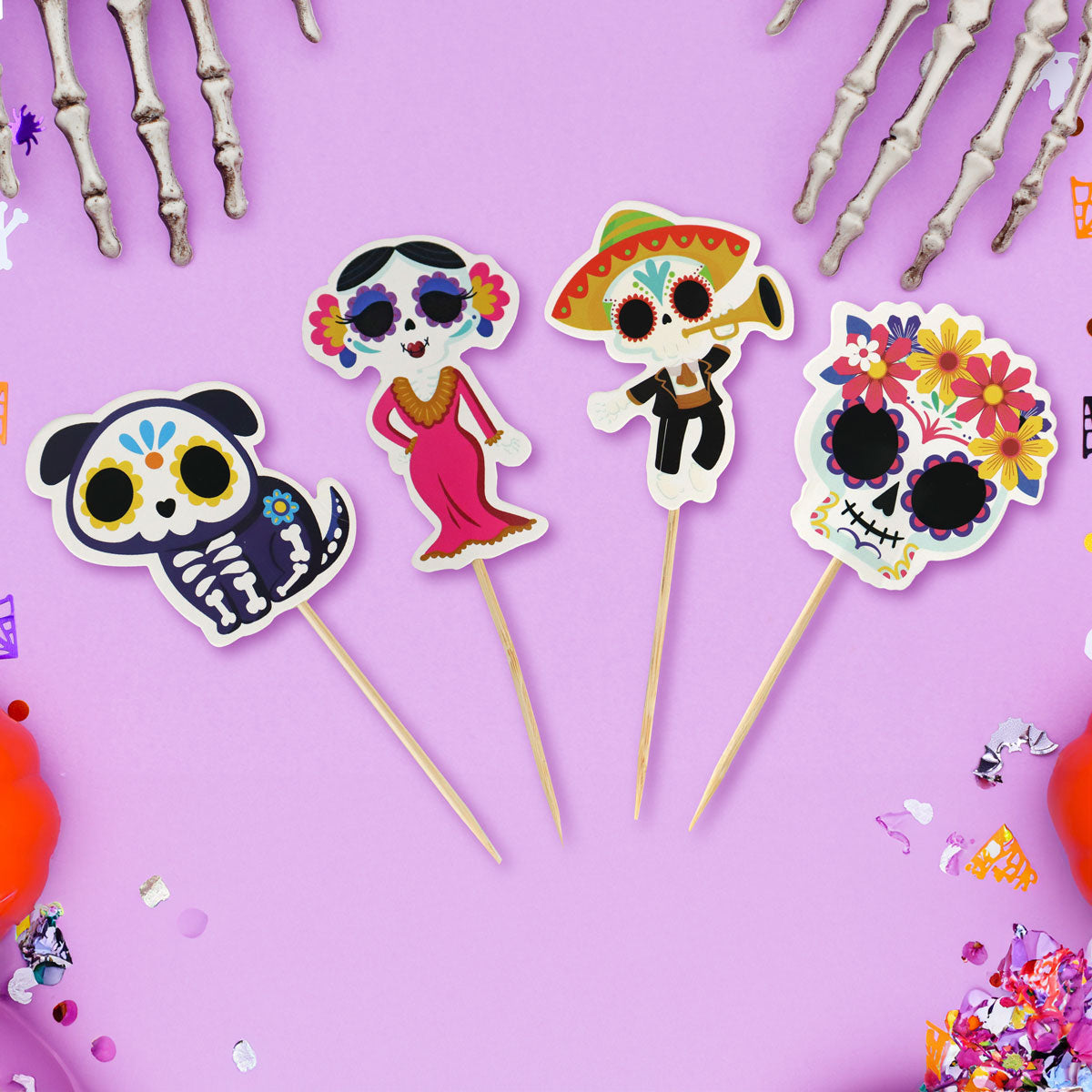 Palillos con Diseños de Día de Muertos, 4pzas