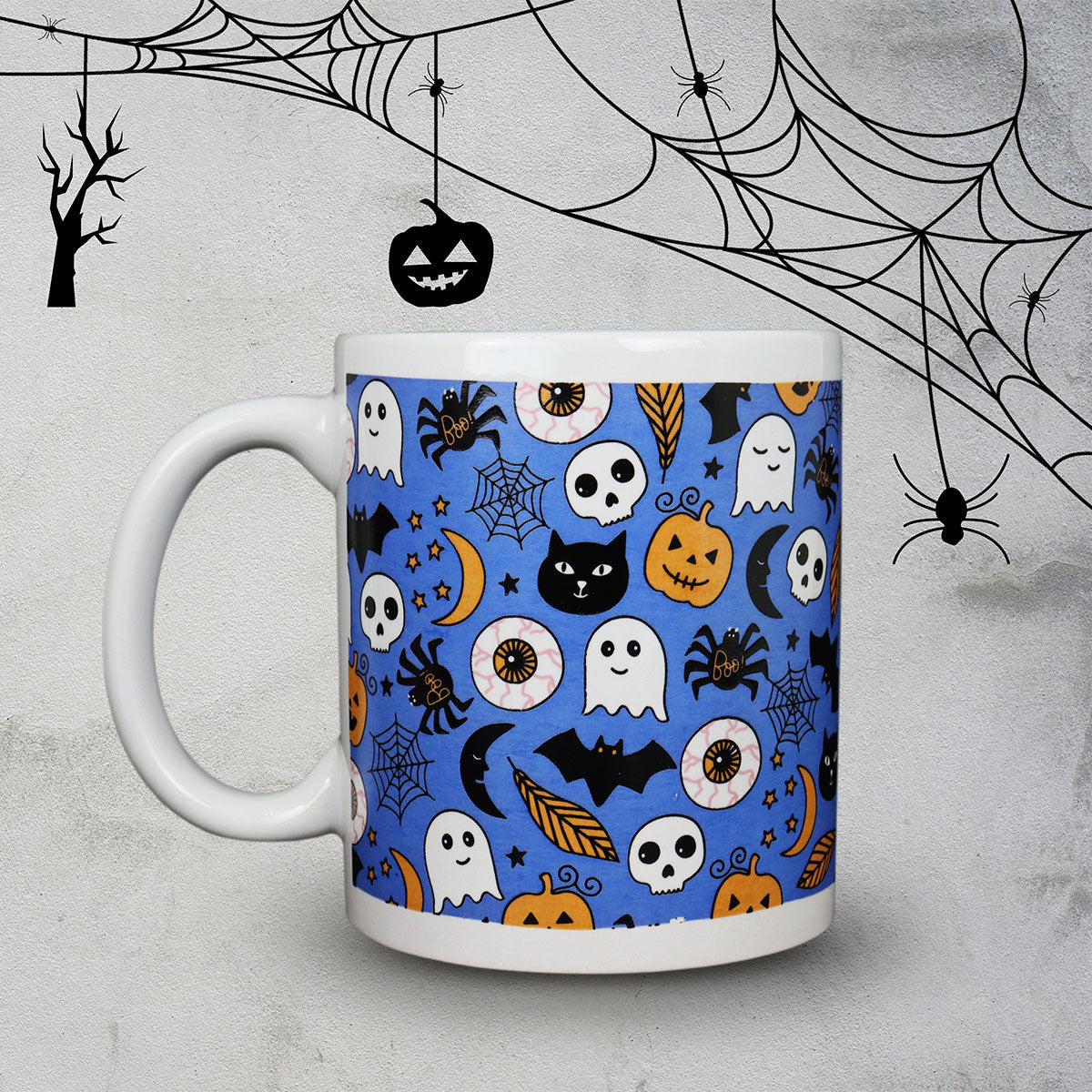 Taza de Cerámica color Azul Rey con Diseño de Halloween