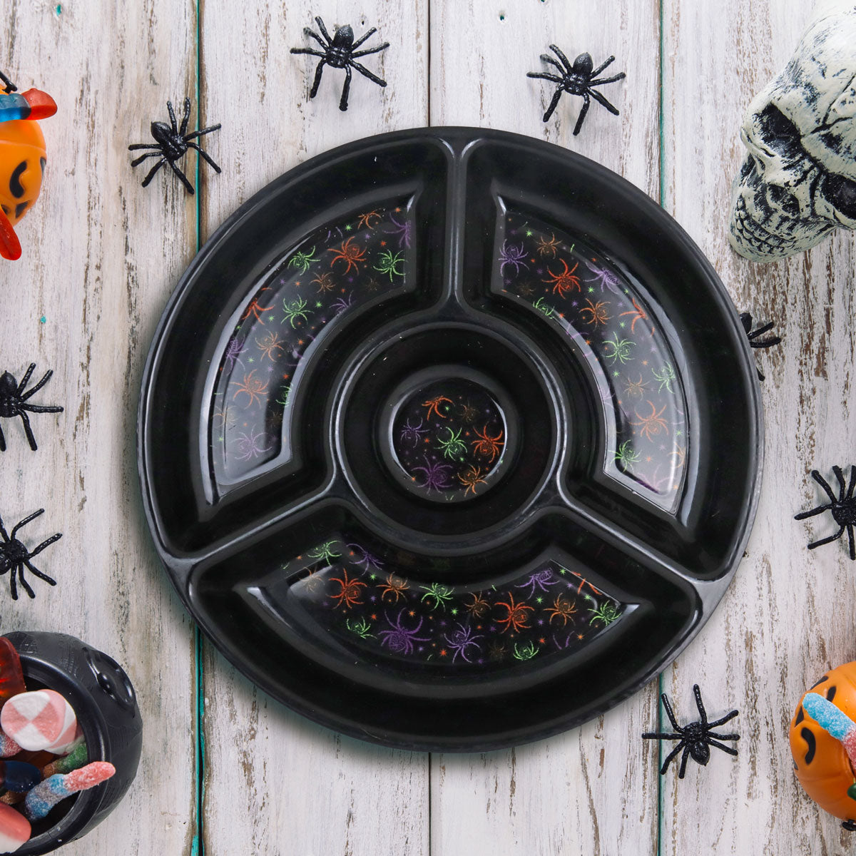 Plato color Negro con 4 Divisiones para Halloween