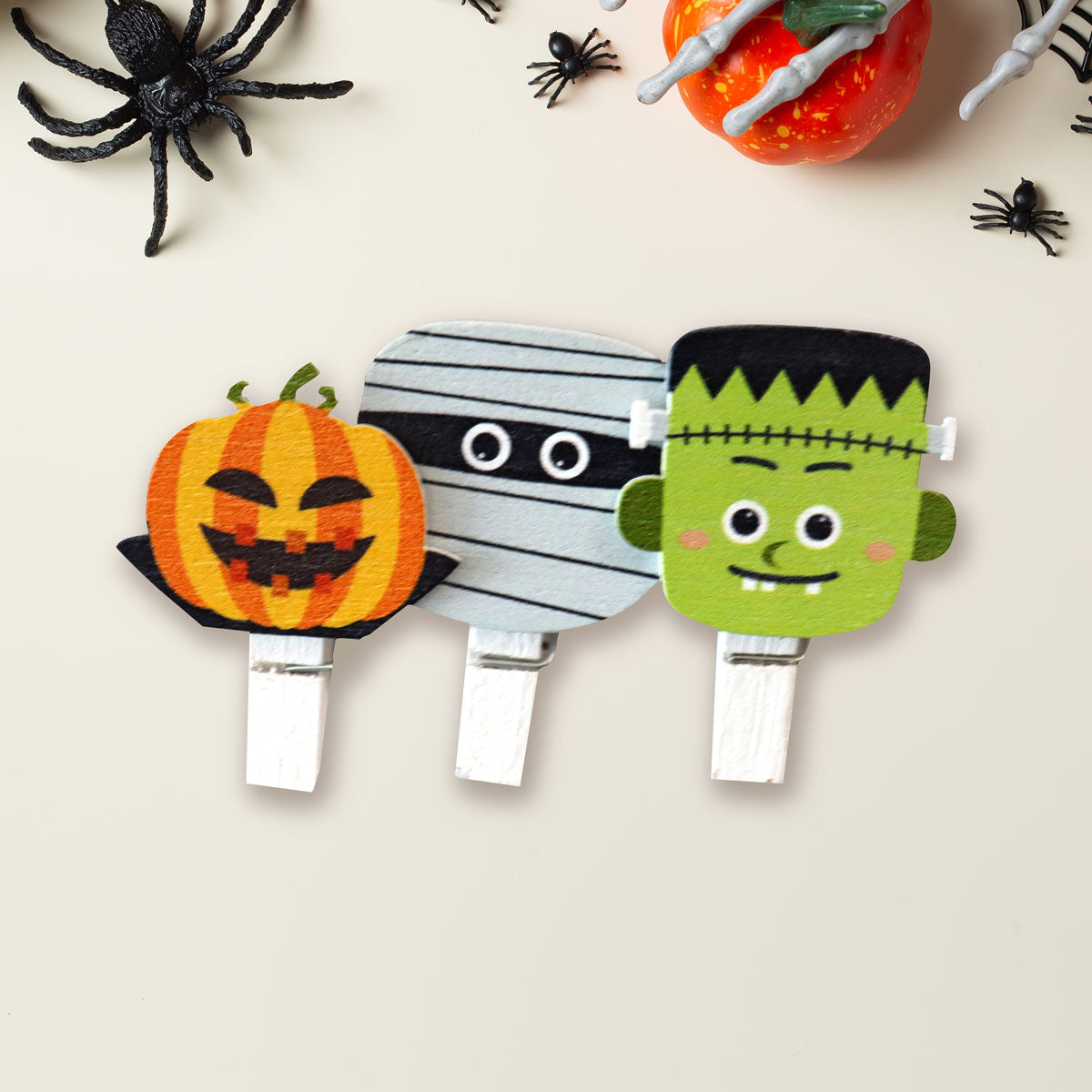 Mini Clips de Madera con Diseño de Halloween