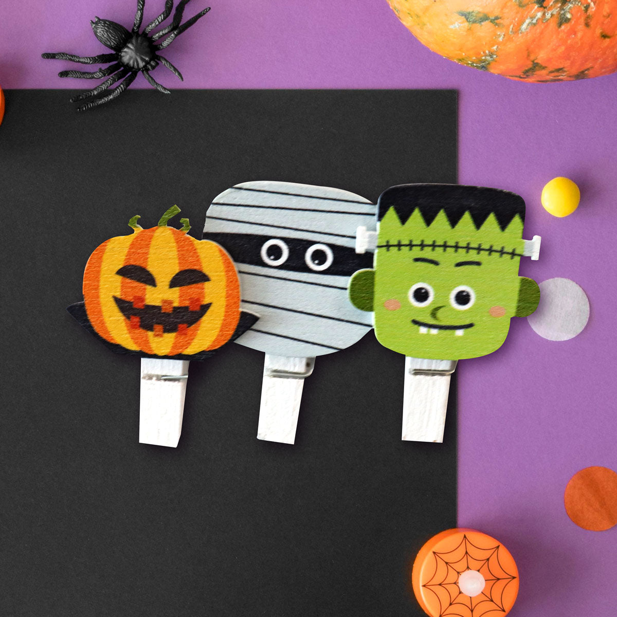 Mini Clips de Madera con Diseño de Halloween