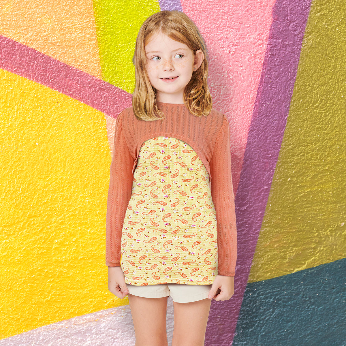 Conjunto de Blusa con Vestido para Niña, color Amarillo