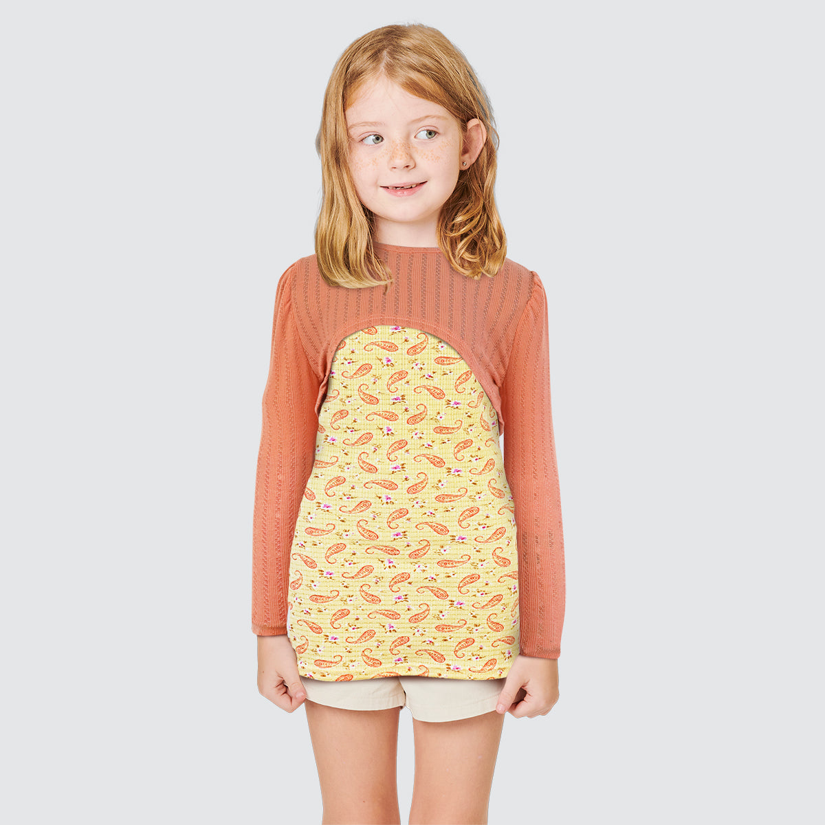 Conjunto de Blusa con Vestido para Niña, color Amarillo