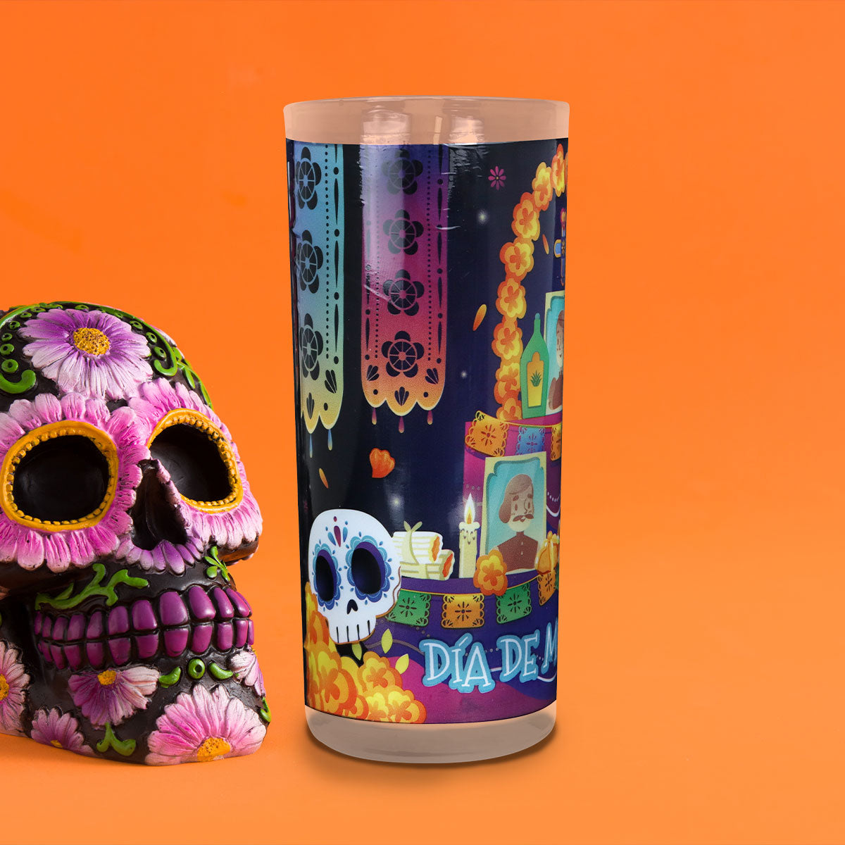 Veladora con Diseño de Altar para Día de Muertos