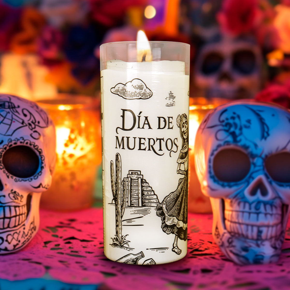 Veladora con Diseño de Charro y Adelita para Día de Muertos