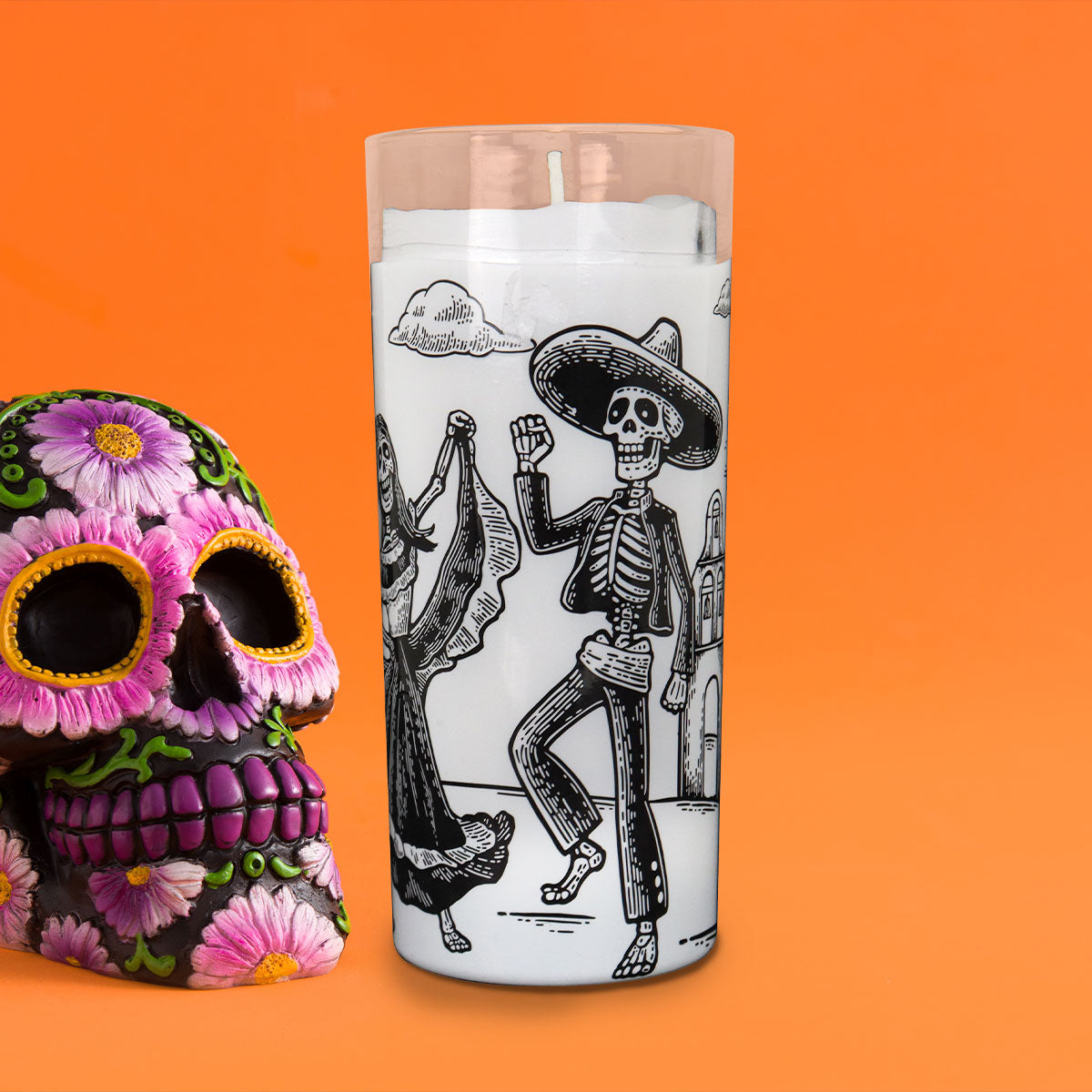 Veladora con Diseño de Charro y Adelita para Día de Muertos