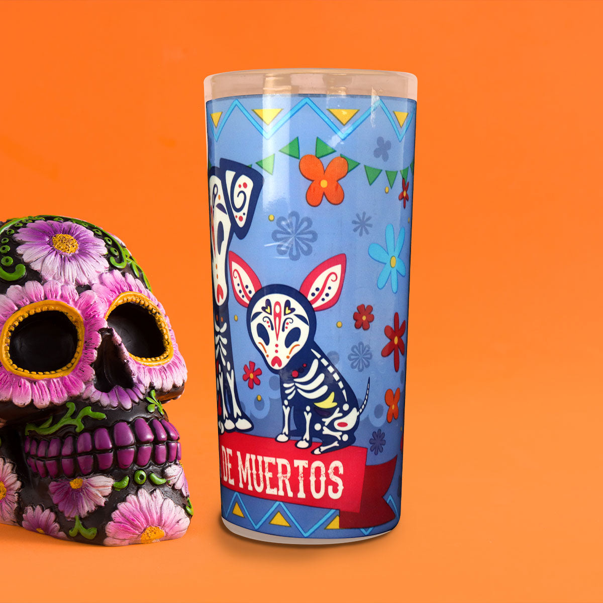 Veladora con Diseño de Perritos para Día de Muertos