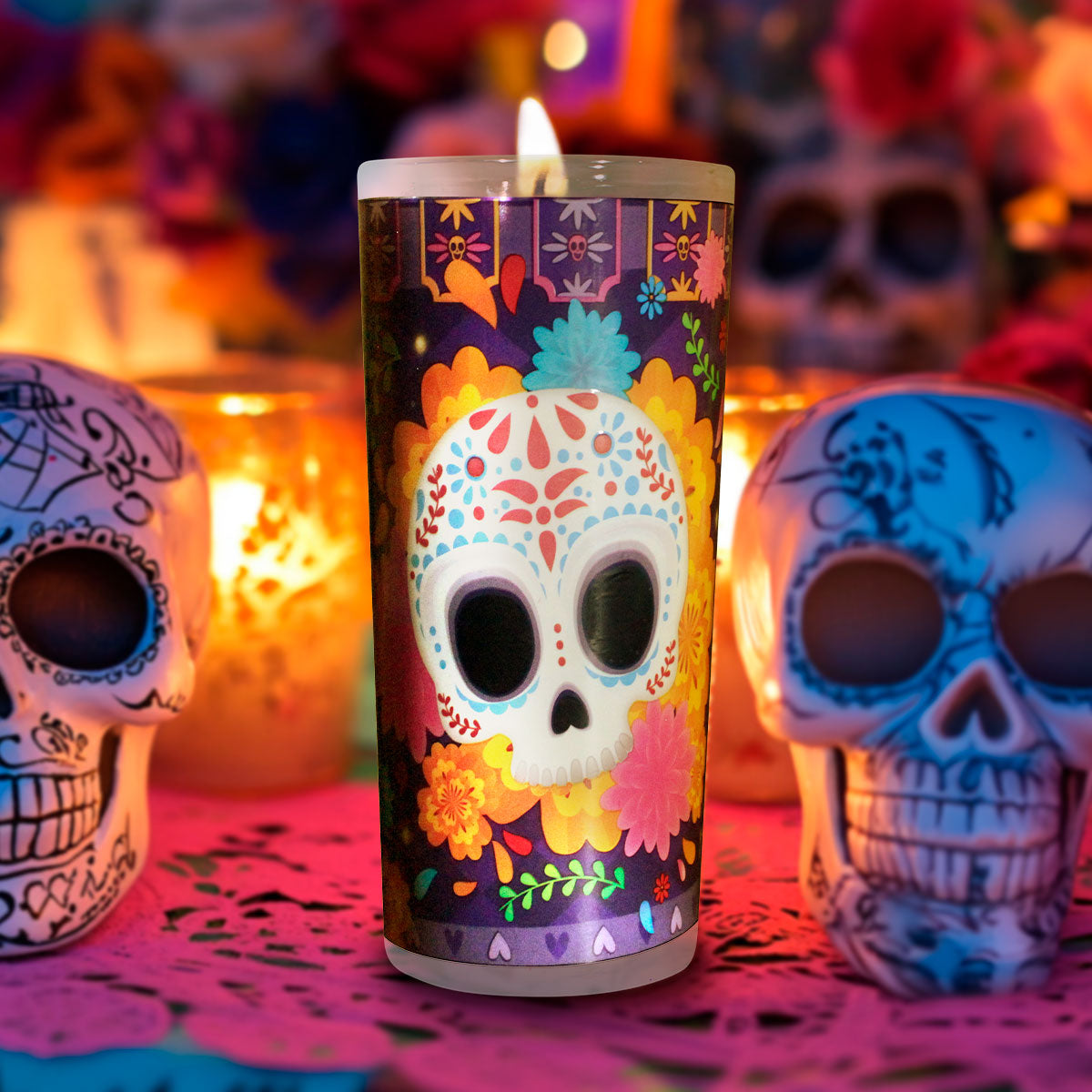 Veladora con Diseño de Calavera para Día de Muertos