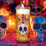 Veladora con Diseño de Calavera de Azúcar para Día de Muertos