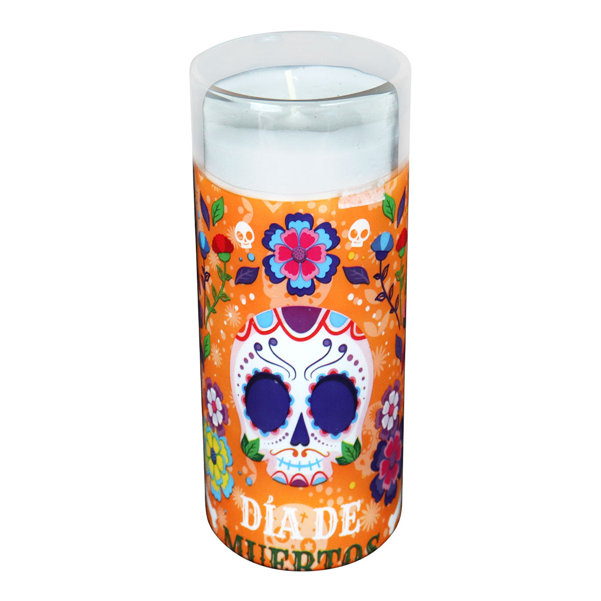 Veladora con Diseño de Calavera de Azúcar para Día de Muertos