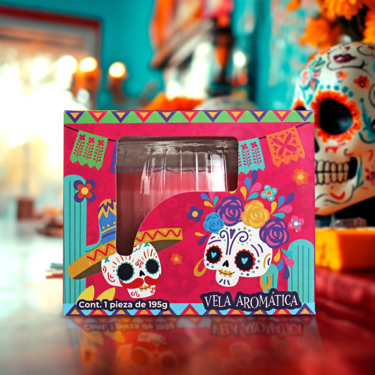 Vela Aromática Especial para Día de Muertos, color Rosa