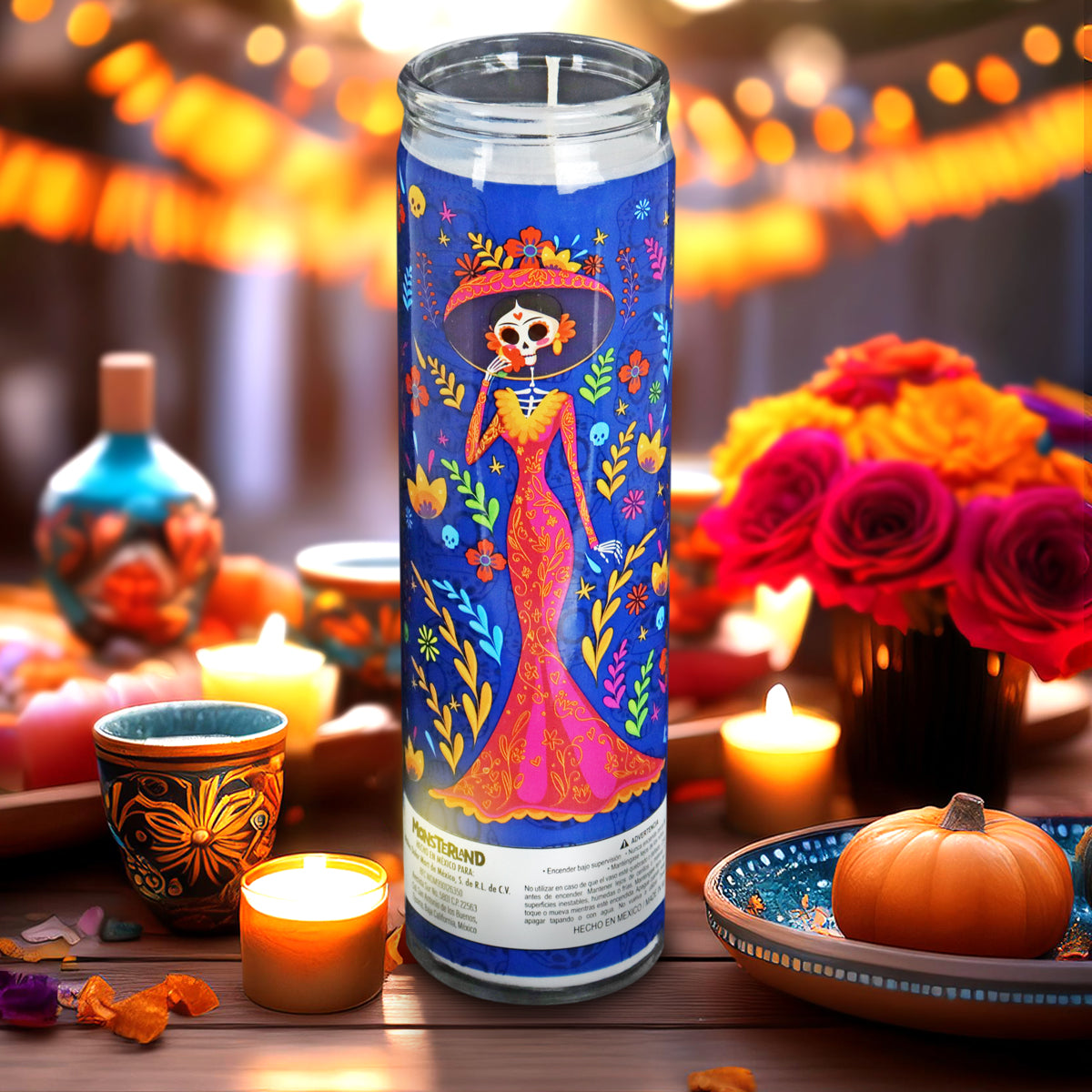 Veladora con Diseño de Catrina para Día de Muertos