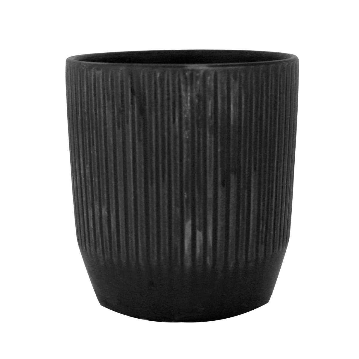 Maceta Textura Líneas de Cerámica, Color Negro, 14x12 cm