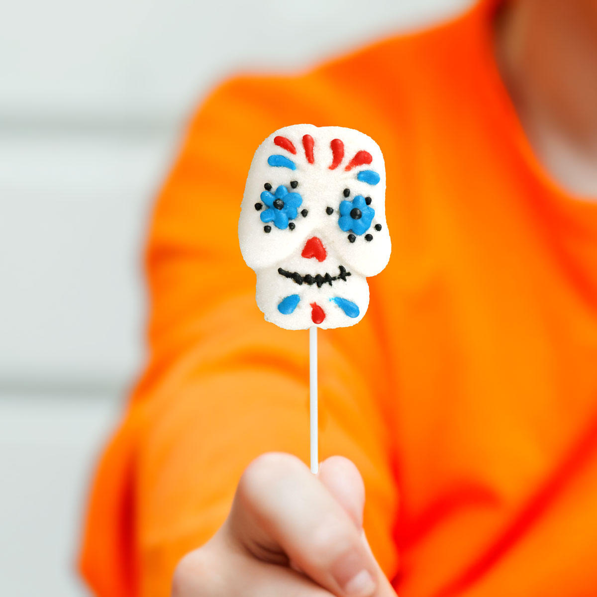 Paleta de Malvavisco con Diseño de Calavera color Naranja 40gr.