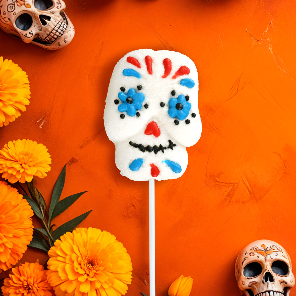 Paleta de Malvavisco con Diseño de Calavera color Naranja 40gr.