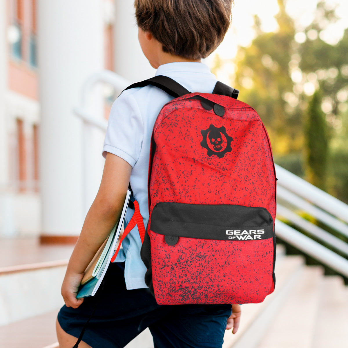 Mochila Escolar con Diseño de Gears of War, color Rojo con Negro