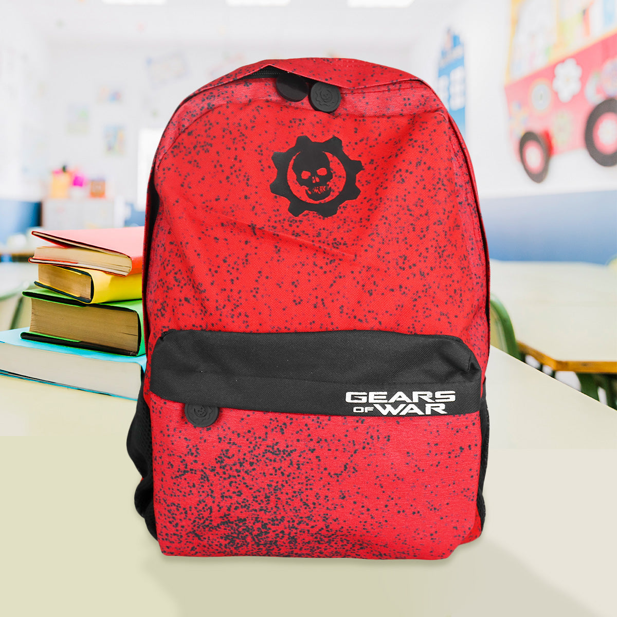 Mochila Escolar con Diseño de Gears of War, color Rojo con Negro