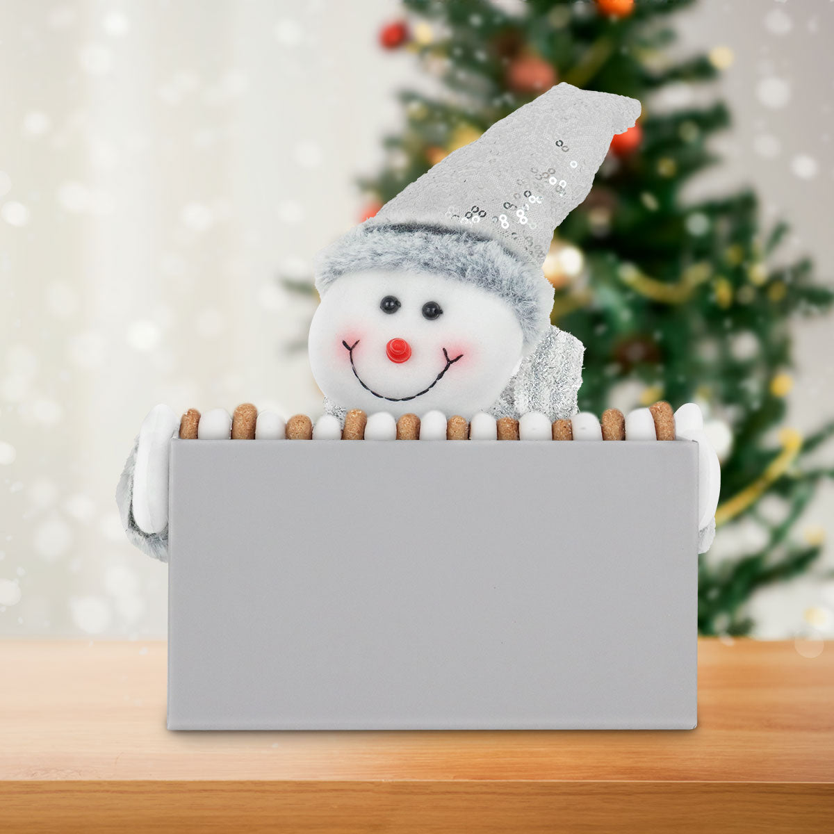 Caja color Gris con Decoración de Muñeco de Nieve