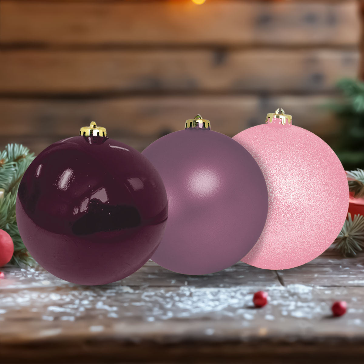 Esferas Navideñas color Vino, 9pzas