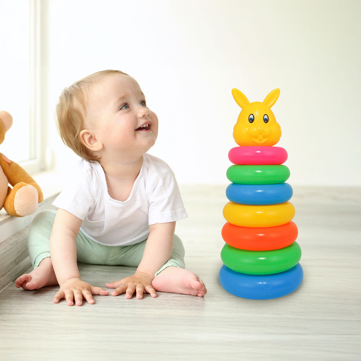 Torre de Aros Apilables con Diseño de Conejo para Niños