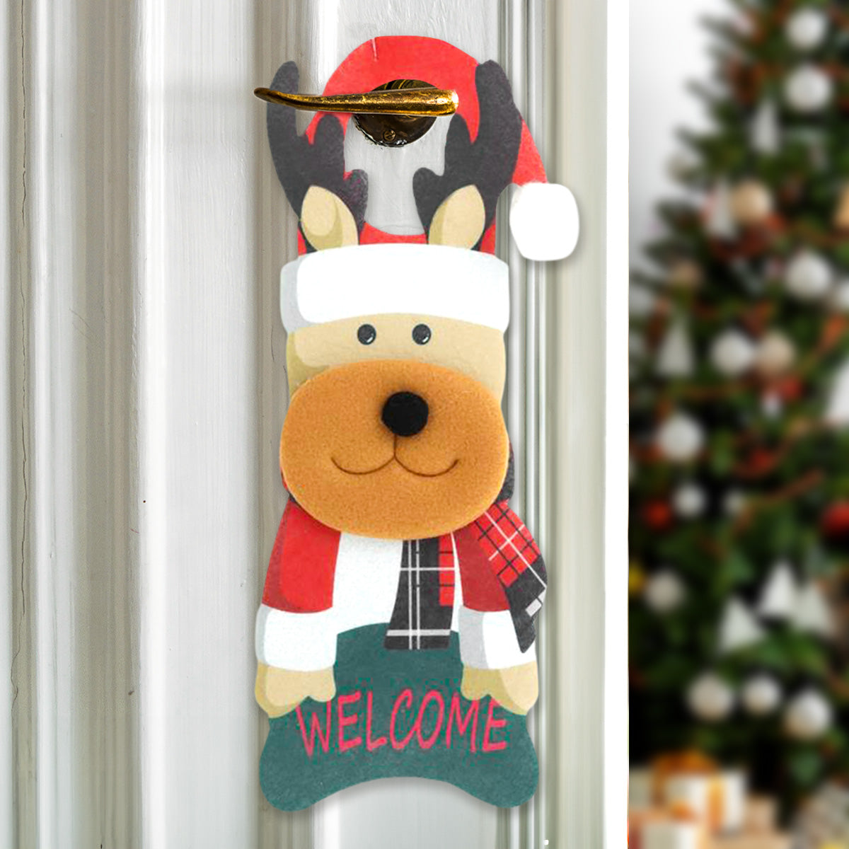 Colgante Navideño con Diseño de Reno "Welcome" para Picaporte