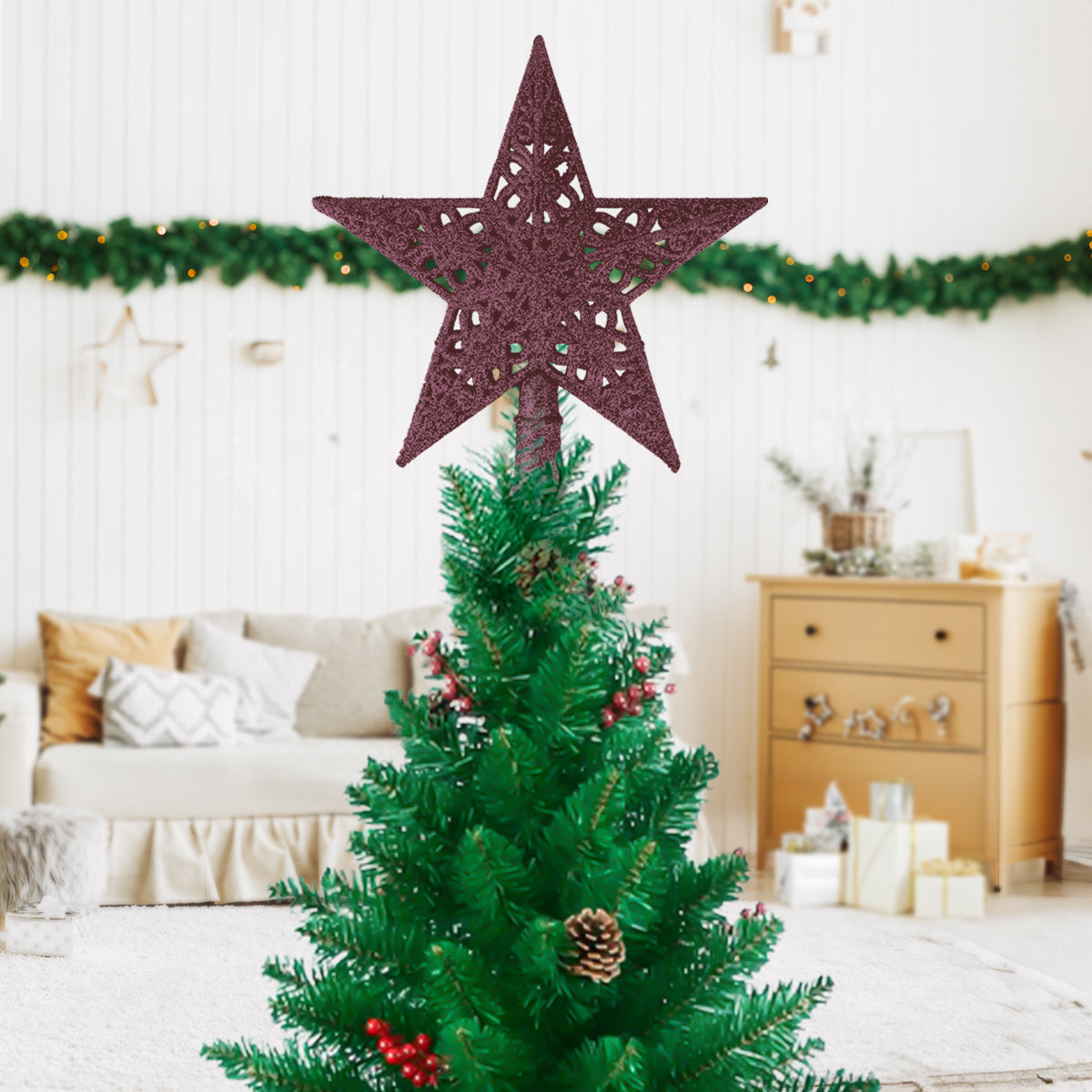 Estrella de Árbol, Glitter, Color Fucsia