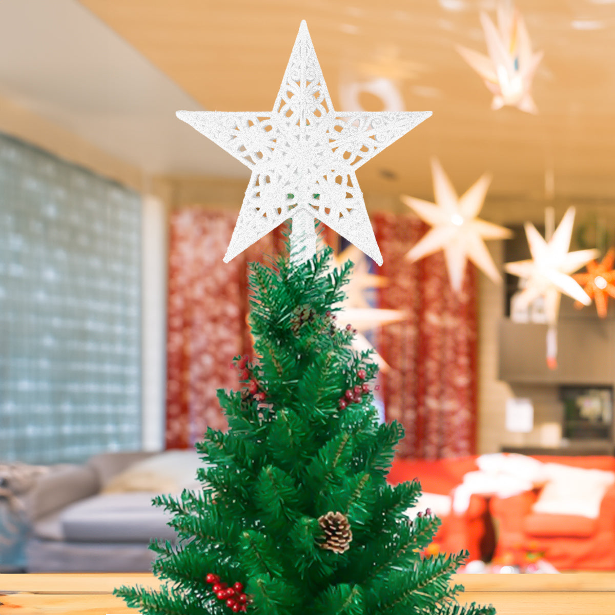 Estrella de Árbol, Glitter, Color Blanco