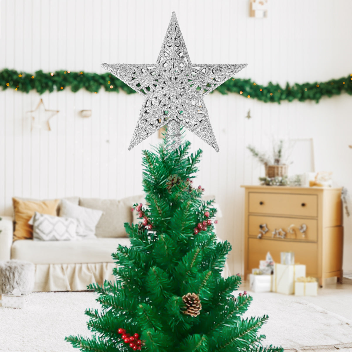 Estrella de Árbol, Glitter, Color Plateado