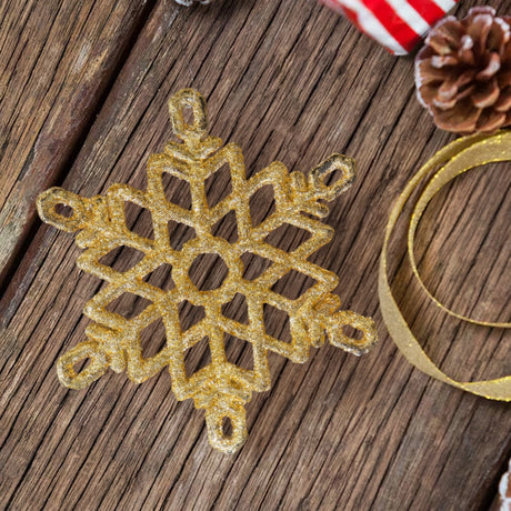 Copo de Nieve Decorativo con Diamantina color Oro, 4pzas