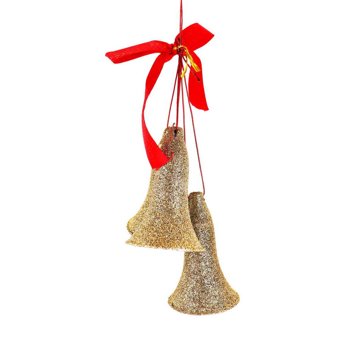 Ornamento Campanas Glitter, Color Dorado, 3 pzas