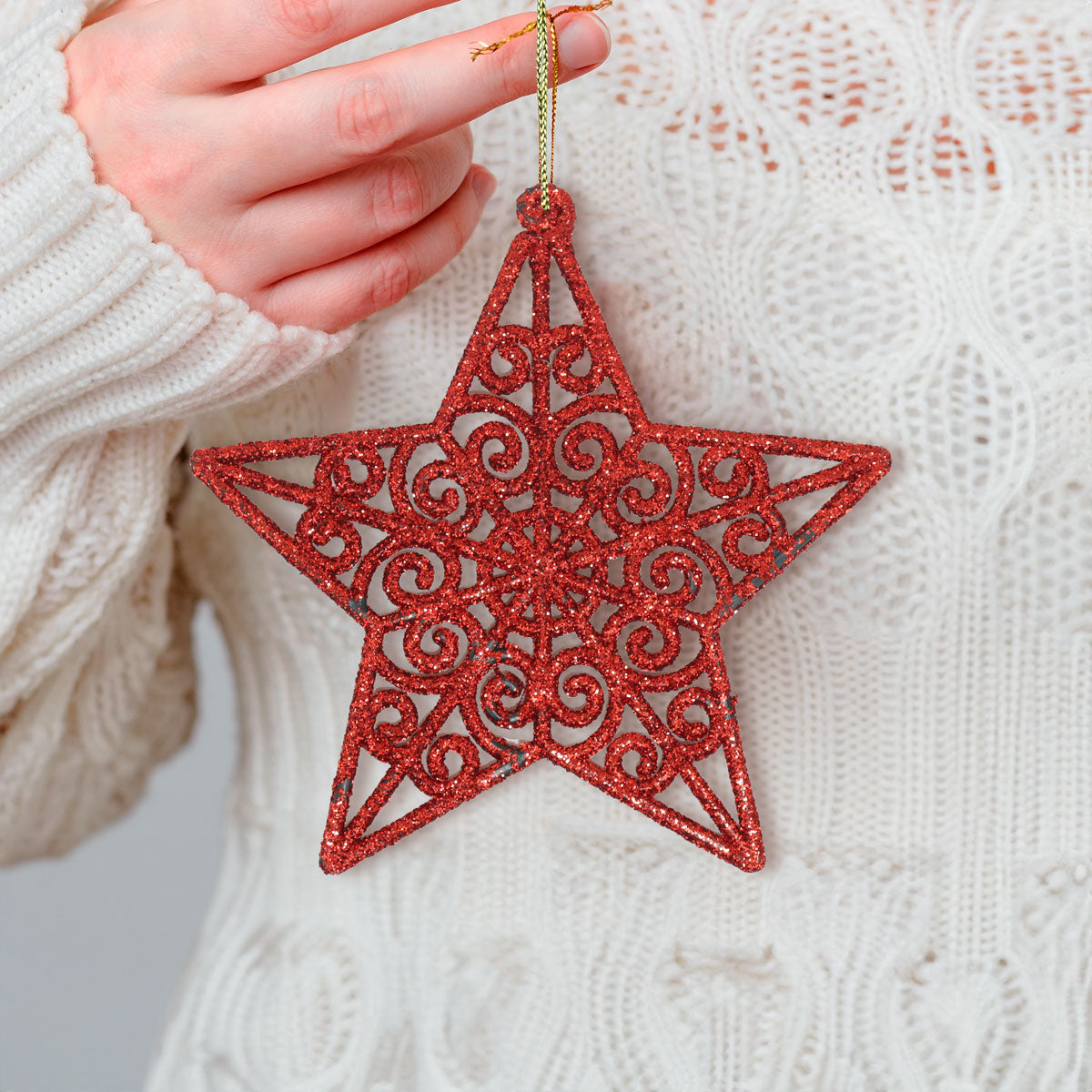 Set de 4 Estrellas con Diamantina color Rojo