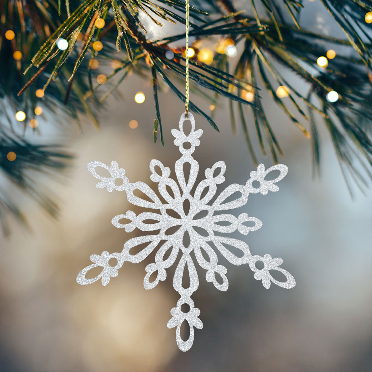 Copo de Nieve, Ornamento Jumbo con Glitter, Color Blanco