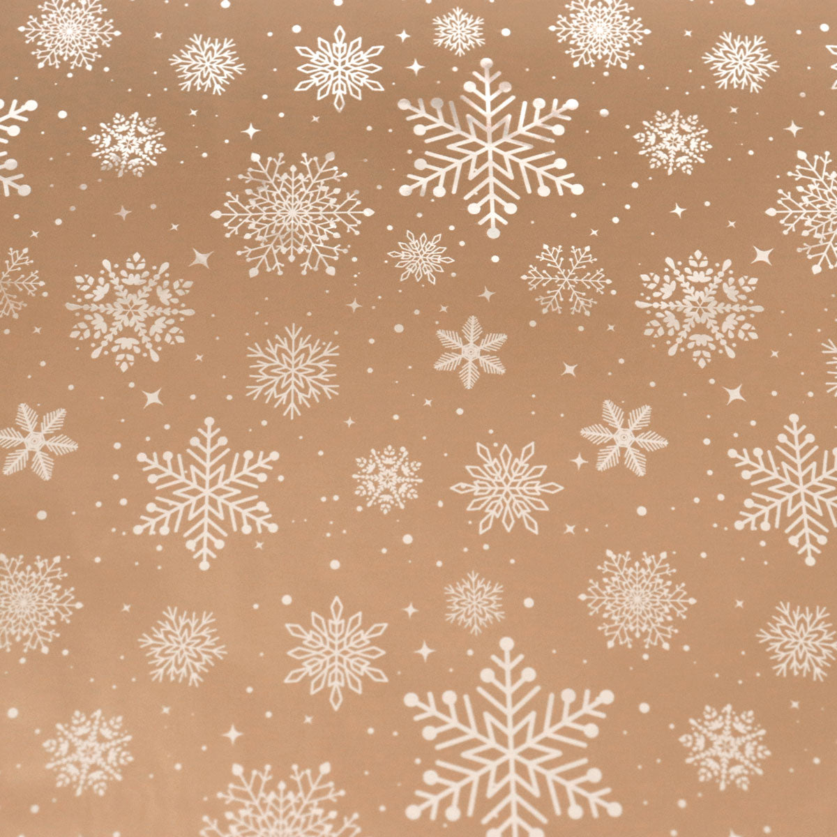 Papel de Regalo Navideño color Oro con Estampado de Copos de Nieve