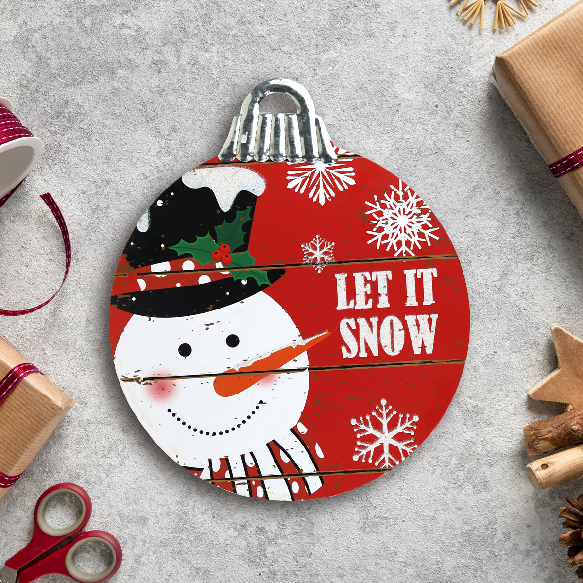 Letrero Colgante en Forma de Esfera "Let It Snow"