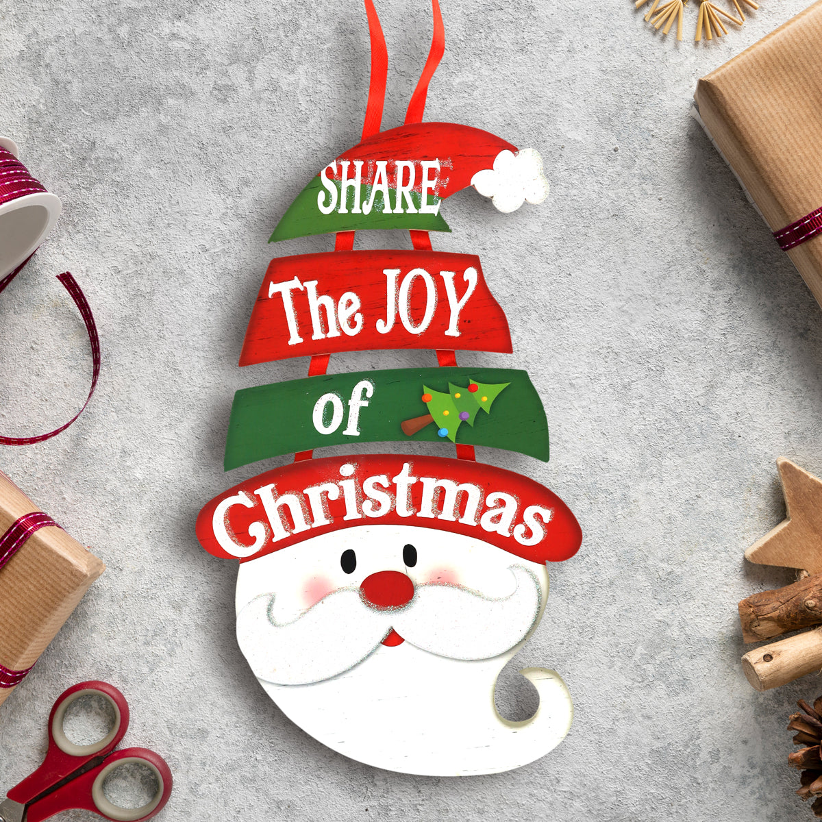 Letrero Colgante en Forma de Santa Claus "Share the Joy of Christmas"