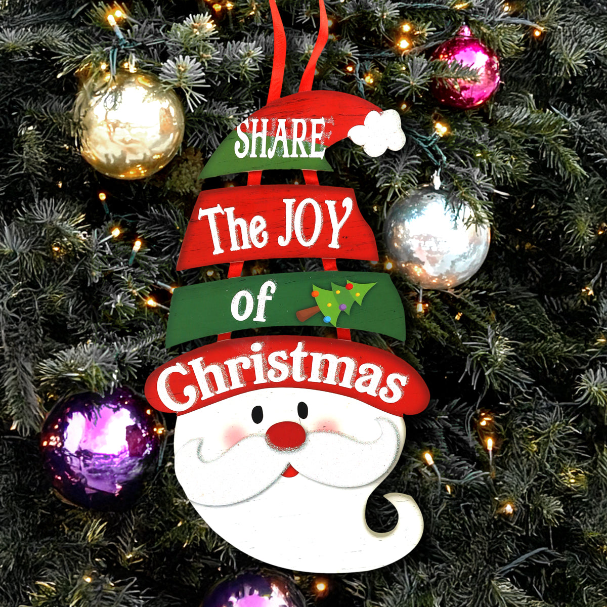 Letrero Colgante en Forma de Santa Claus "Share the Joy of Christmas"