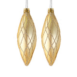 Esferas Navideñas con Glitter, Forma Alargada, Color Oro, 2 pzas