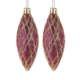 Esferas Navideñas con Glitter, Forma Alargada, Color Vino, 2 pzas