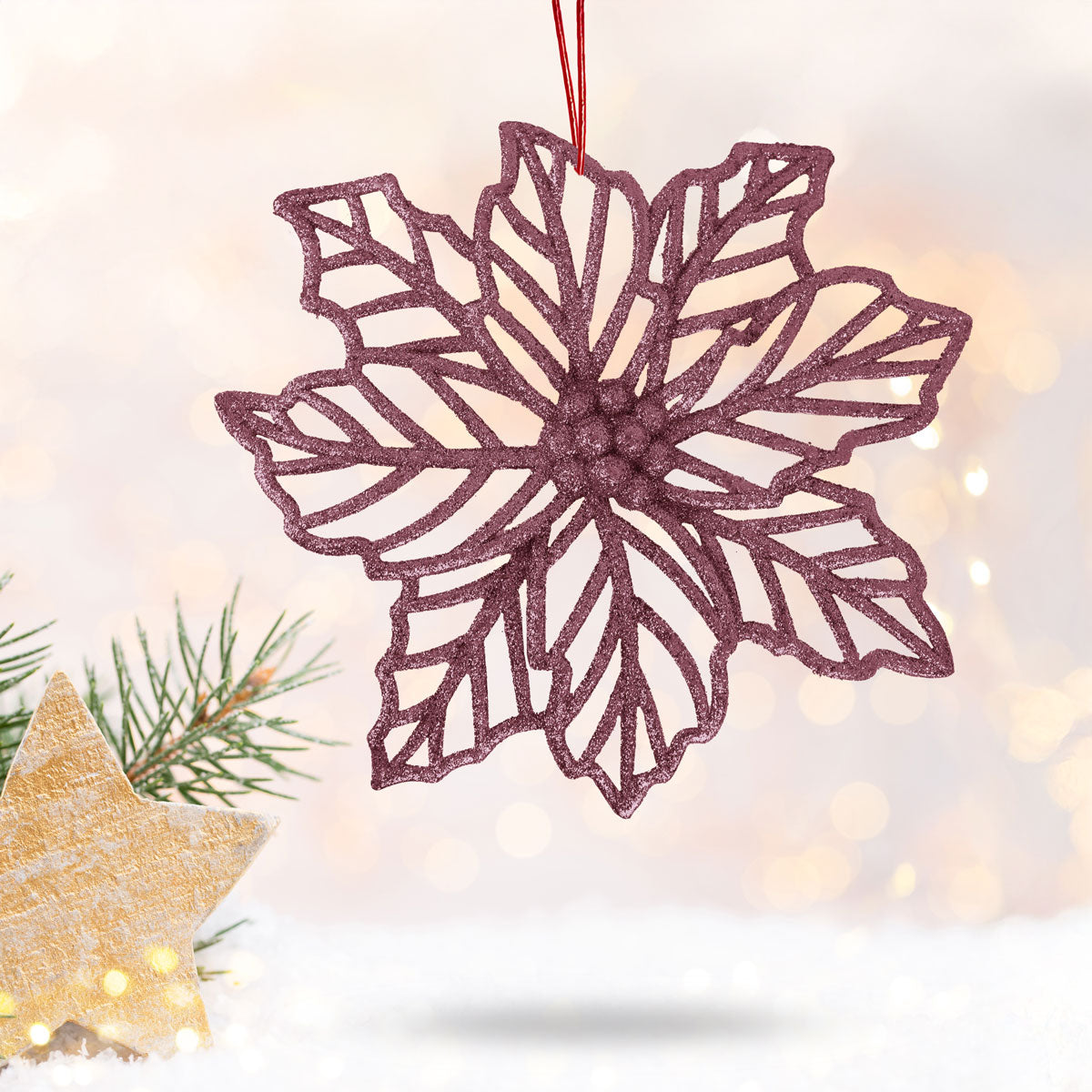 Flor Ornamento Navideño, Color Rosa, 23 cm