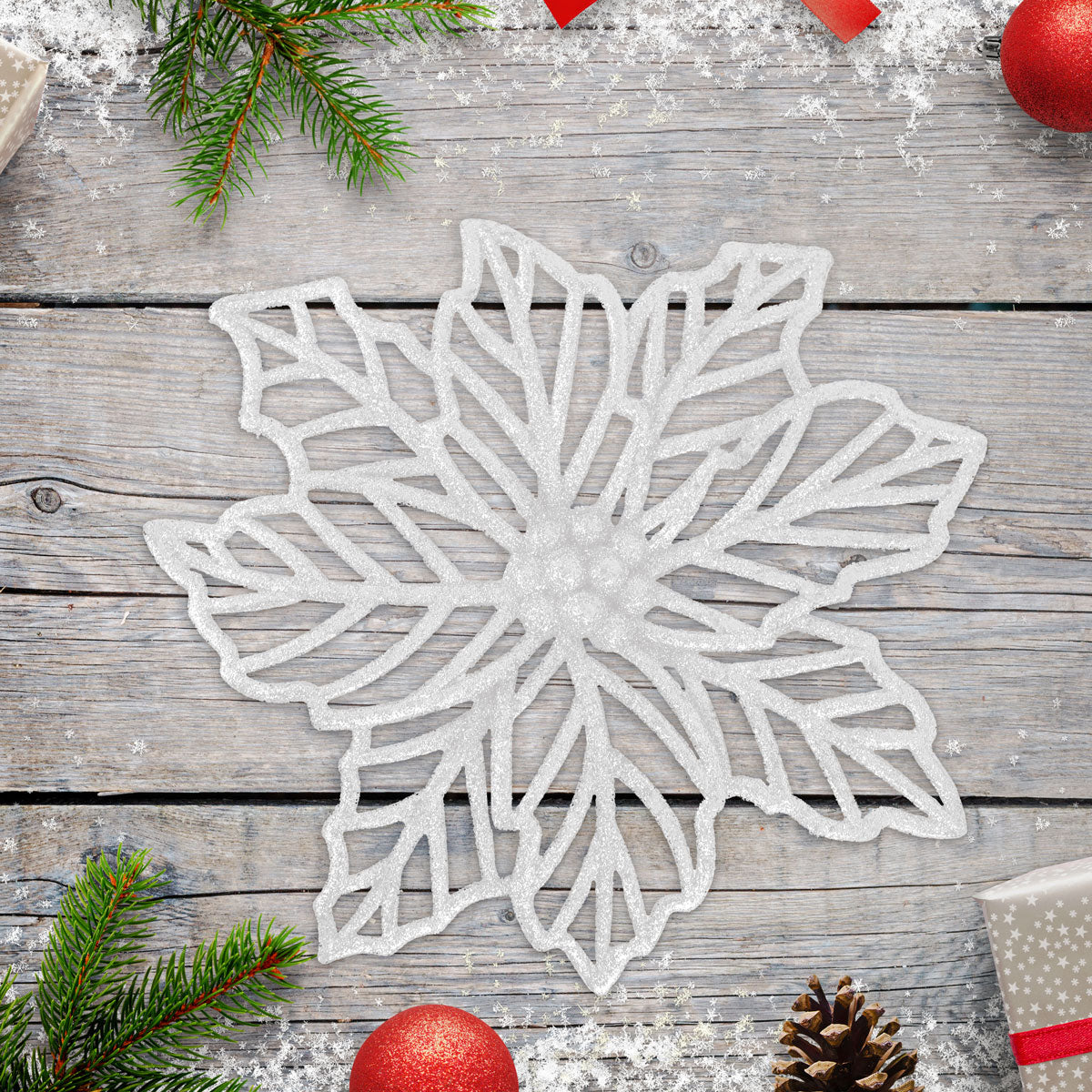 Flor Ornamento Navideño, Color Blanco, 23 cm