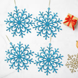 Set de 4 Copos de Nieve color Azul con Glitter