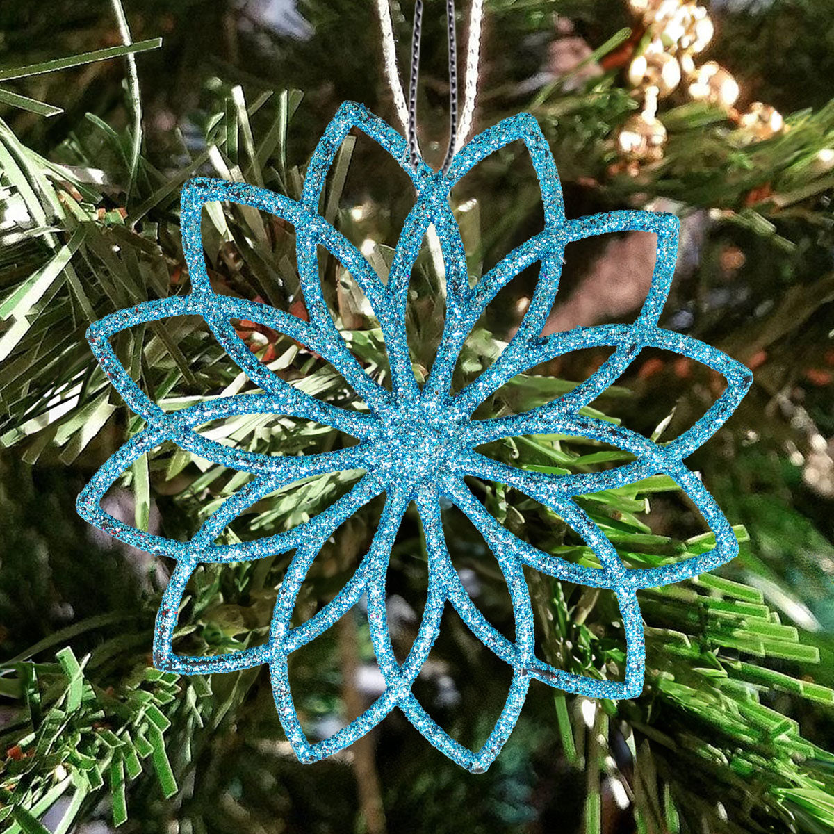 Ornamento en Forma de Flor, Color Azul, 4 pzas