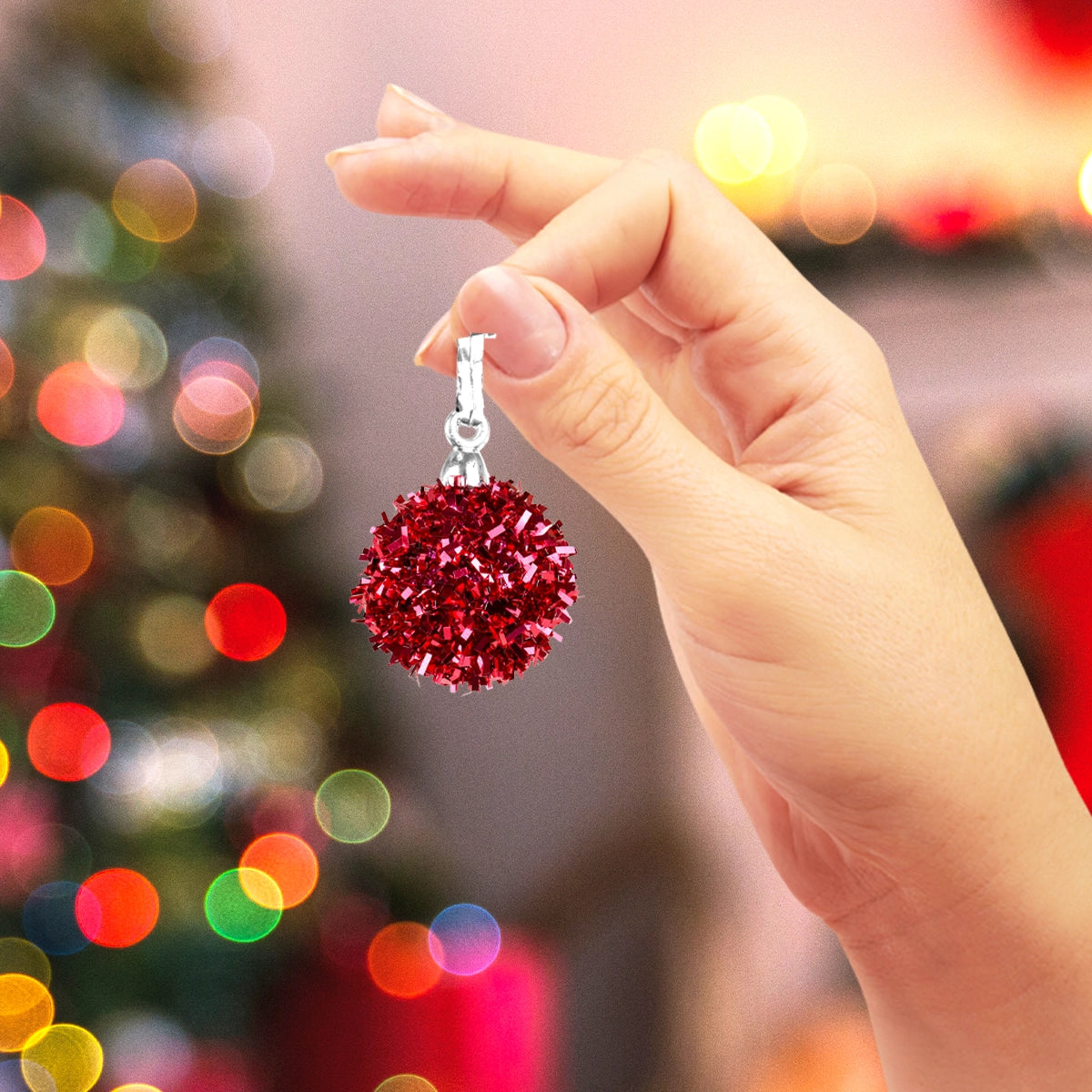 Mini Esferas Navideñas Brillantes, 6 pzas, Color Rojo