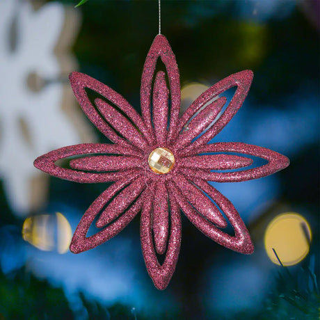 Ornamento Navideño en Forma de Flor color Fucsia, 2pzas