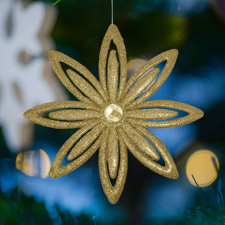 Ornamento Navideño en Forma de Flor color Oro, 2pzas