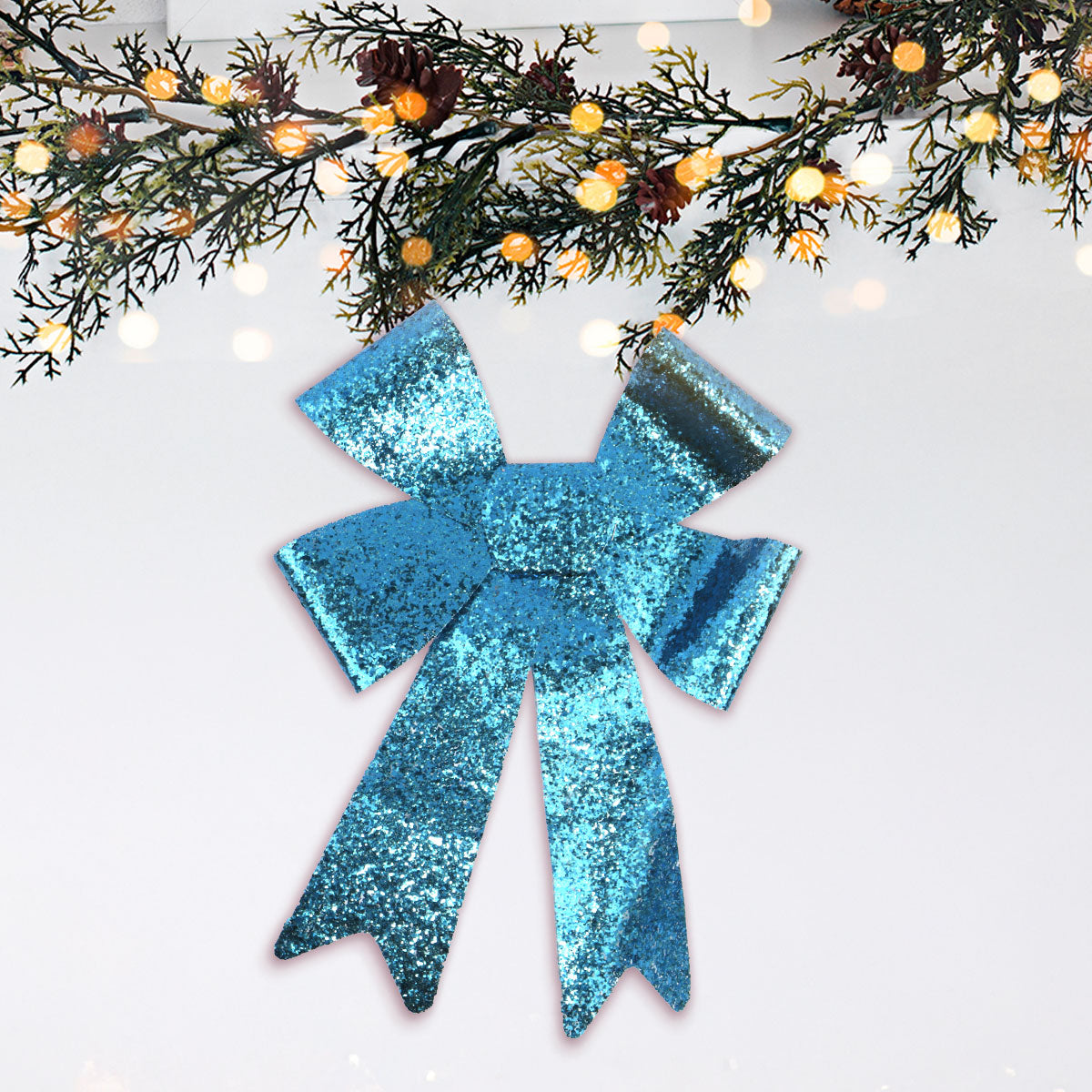 Moño Navideño con Diamantina color Azul